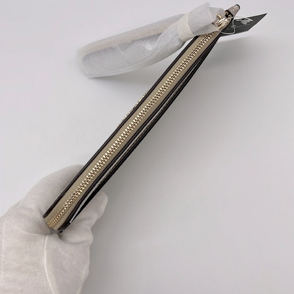 Kate Spade Lucy Spade Flower Medium L-zip Wristlet Dark Beige Multi - Picture 3 of 16